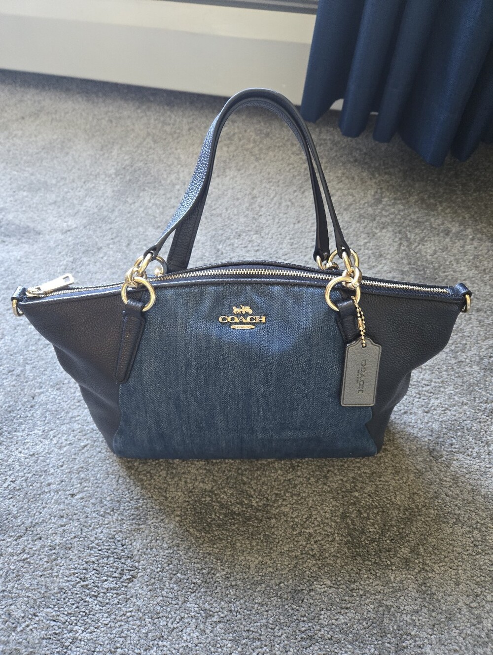Coach Blue Denim & Black Leather Hand Bag. Does NOT come With Shoulder Strap